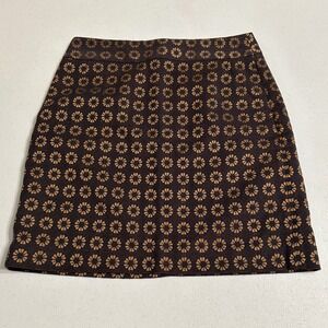 LOFT Petite Geometric Sunflower Print Brown Mini Pencil Skirt Pockets Stretch 0P